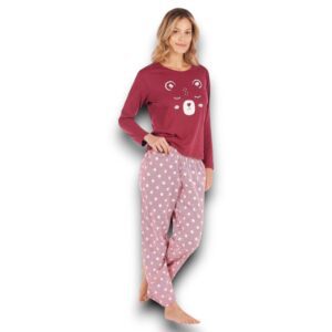 Pijama Manga Larga Diseño De Oso Mujer Tops & Bottoms 24568
