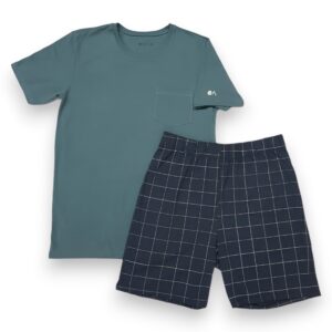Pijama Ligera Manga Corta Con Short De Cuadros Optima 30107