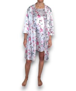 Bata Y Camisón Satín Diseño De Flores Mujer Jevec Ca2351