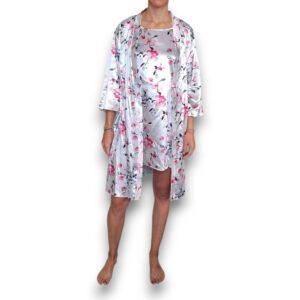 Bata Y Camisón Satín Diseño De Flores Mujer Jevec Ca2351