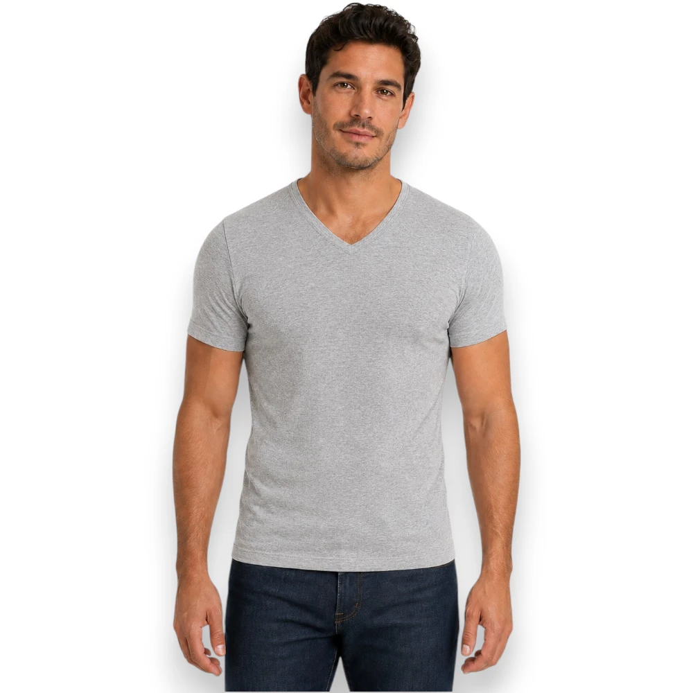 Playera Stretch Cuello V Con Manga Corta Algodón Hombre 3602 - Imagen 2