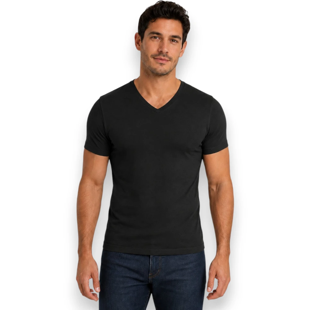 Playera Stretch Cuello V Con Manga Corta Algodón Hombre 3602 - Image 2