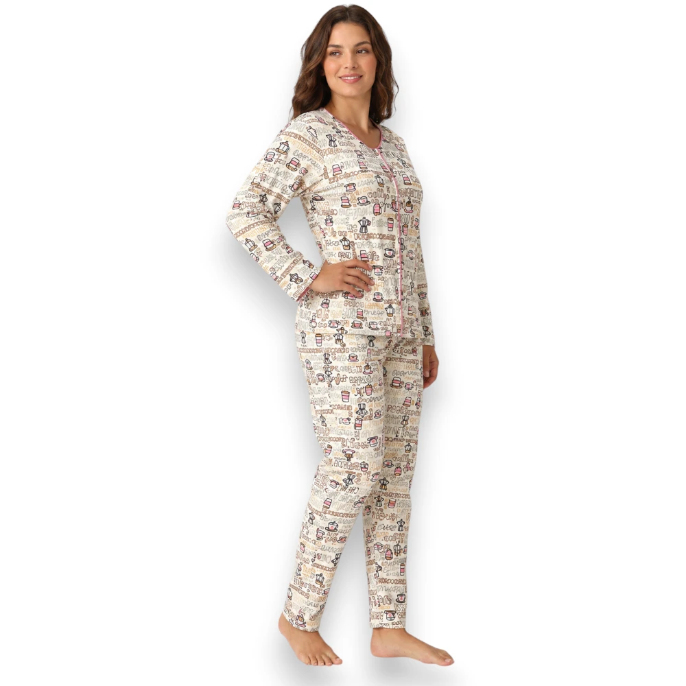 Pijama Manga Larga Con Estampado De Café Deborah 5362 - Image 2