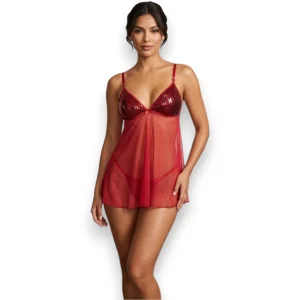 Baby Doll Mesh Lentejuela Con Nudo En Panty Sherly Cocoa Lingerie