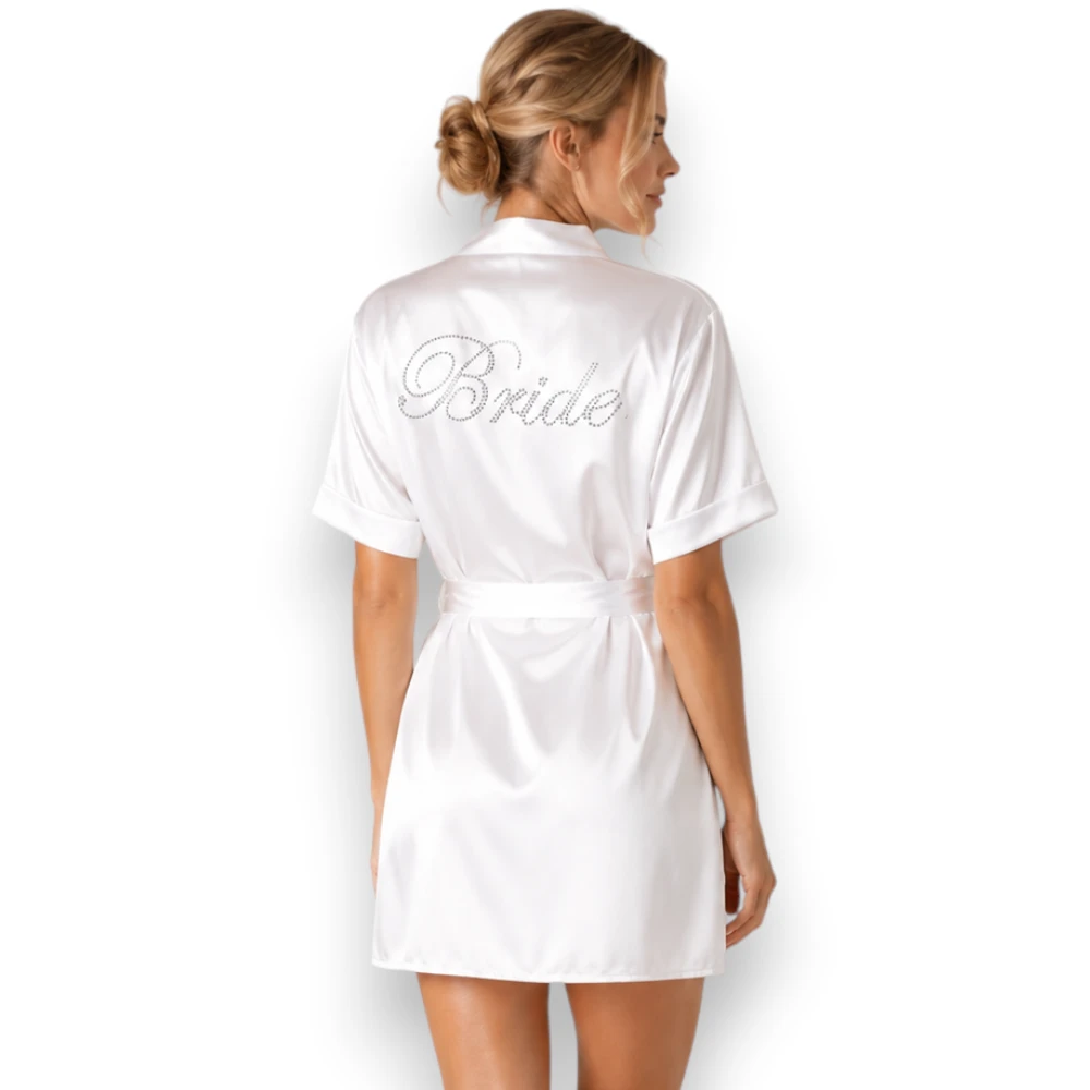 Bata Satín Blanca Pedrería Para Novia Bride Cocoa Lingerie - Image 3